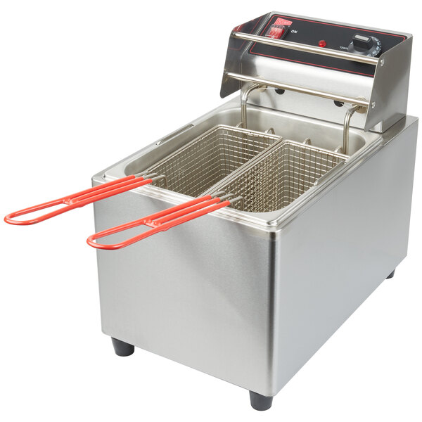 Cecilware EL15 Stainless Steel Electric Commercial Countertop Deep Fryer with 15 lb. Fry Tank