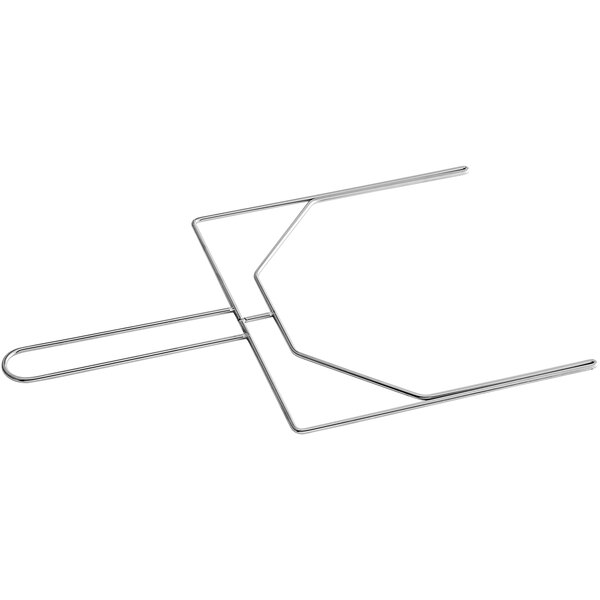 A metal wire fork for a food wrap cutter on a white background.