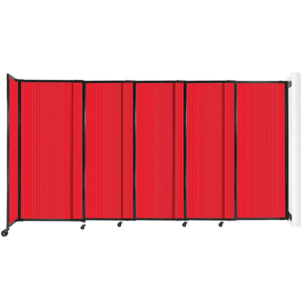 A red Versare StraightWall wall-mounted room divider.