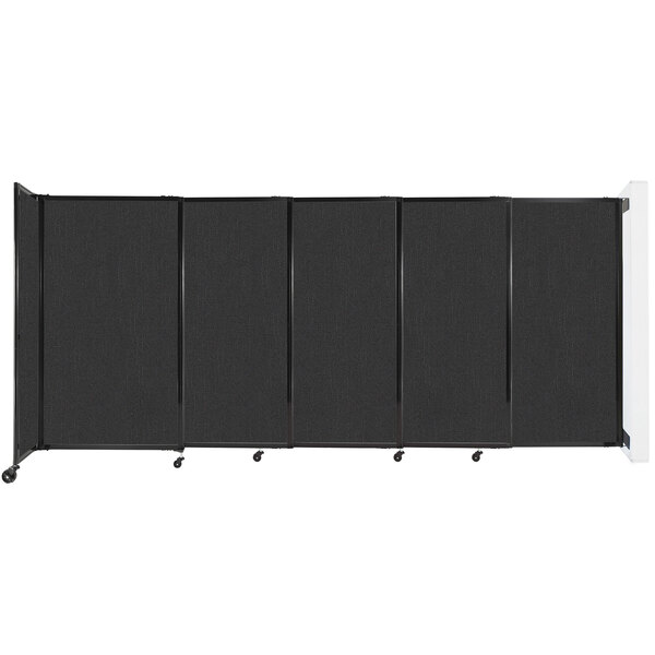 A black wall-mounted room divider with a white border and sliding panels.