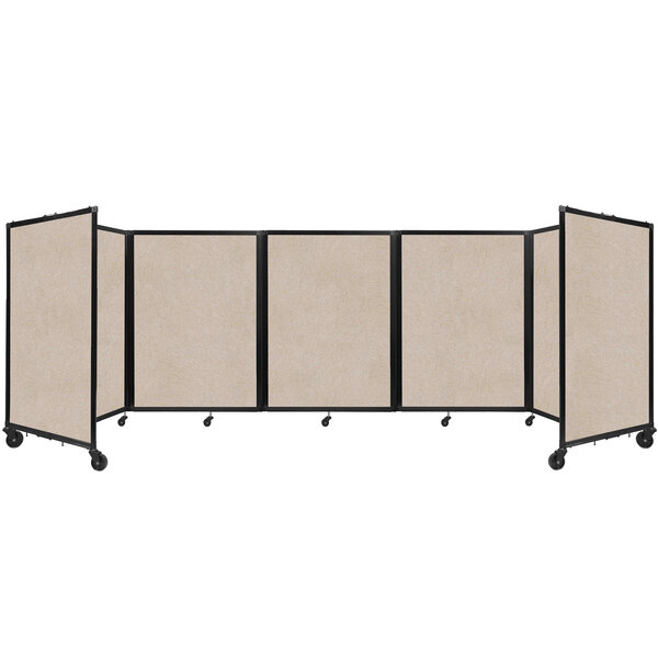 A beige Versare SoundSorb folding room divider with four panels.