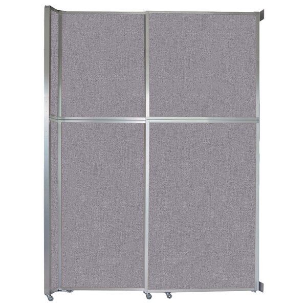 A grey rectangular Versare sliding room divider with metal bars.