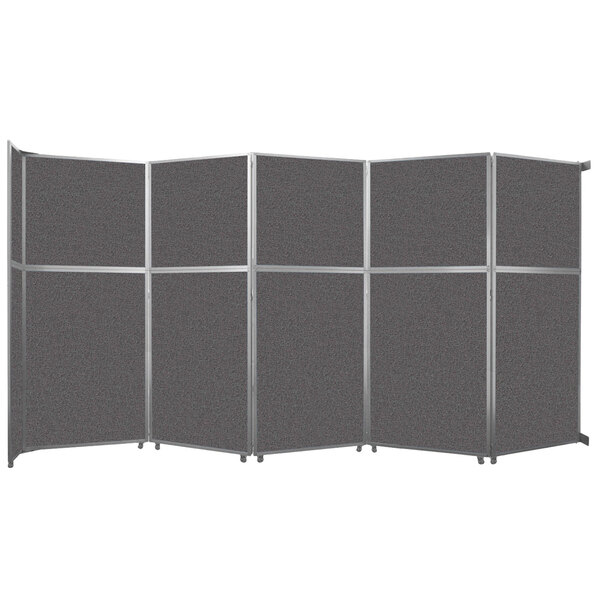 A Versare charcoal gray room divider with four panels.
