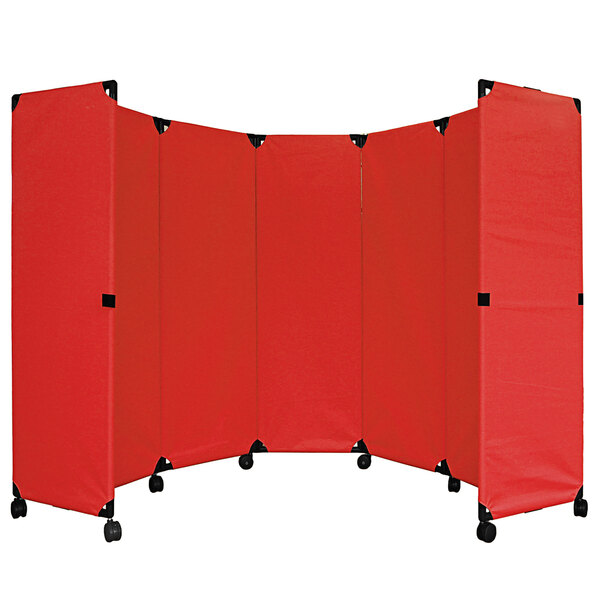 A red rectangular Versare folding partition on wheels.