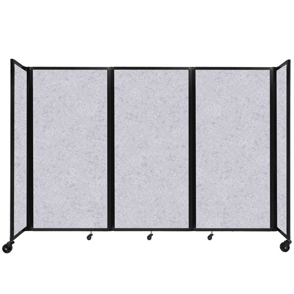 A Versare Marble Gray SoundSorb folding room divider with four panels.