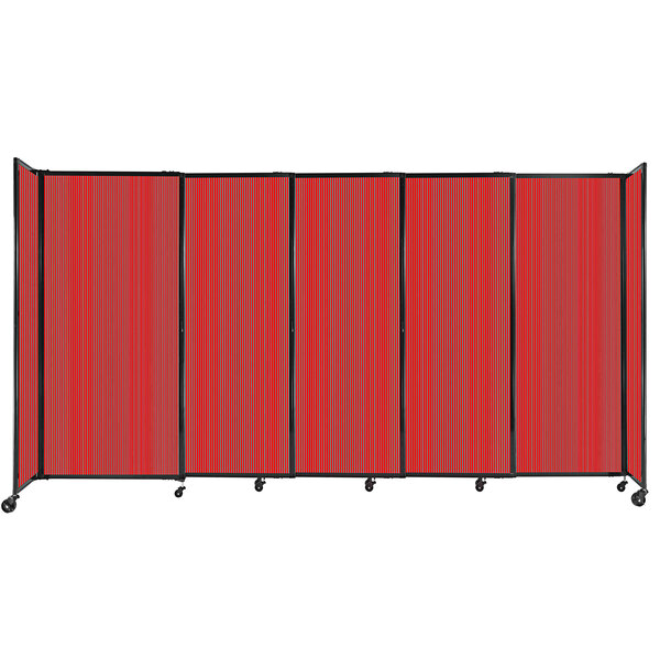 A red Versare Poly StraightWall sliding room divider.