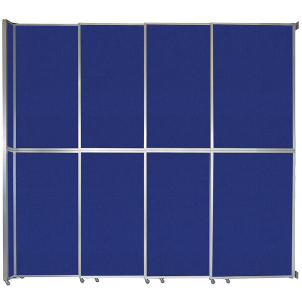A blue rectangular Versare operable wall divider with silver lines.