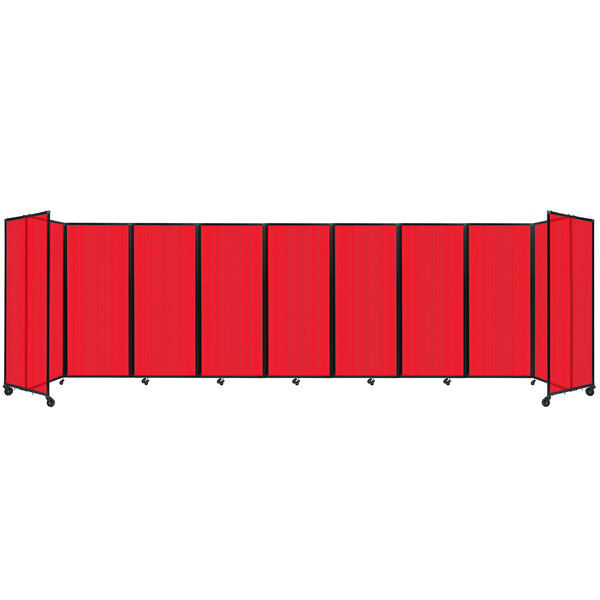 A red rectangular Versare room divider with black edges.