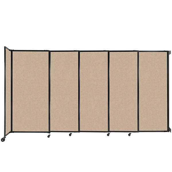 A Versare StraightWall wall-mounted room divider with a tan fabric panel.