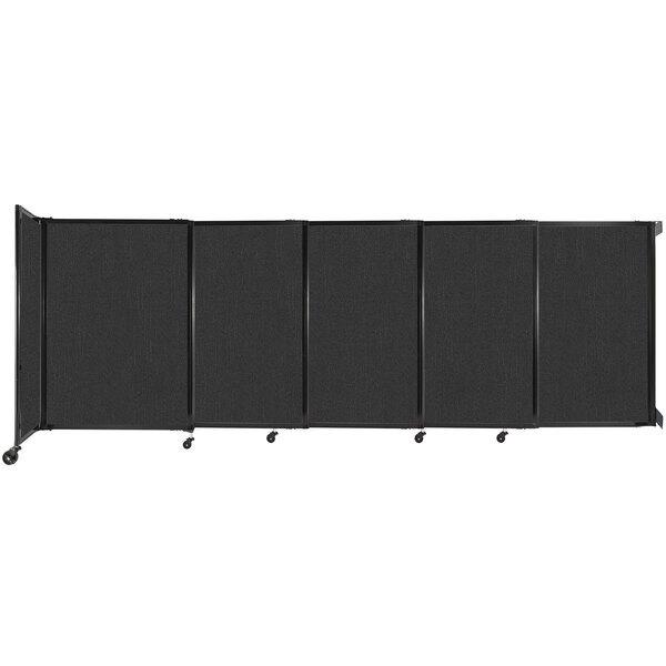 A black wall-mounted Versare StraightWall sliding room divider with wheels.