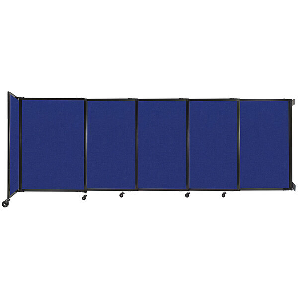 A blue rectangular Versare StraightWall room divider with black trim.