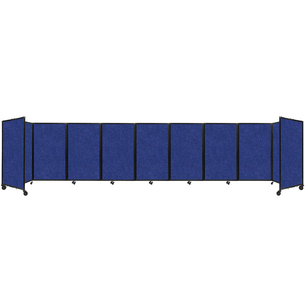 A blue rectangular Versare SoundSorb folding room divider with black trim.