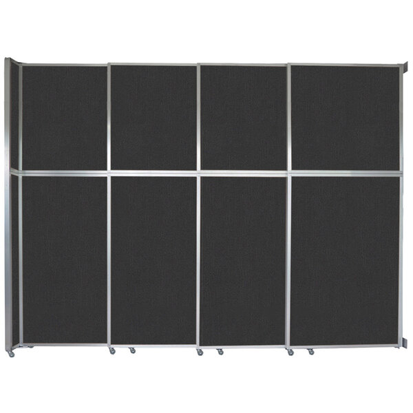 A black rectangular Versare sliding room divider with a silver border.