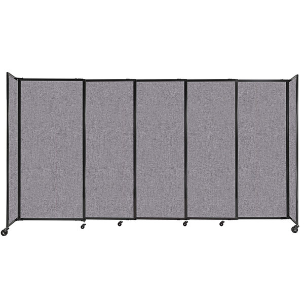 A Versare Cloud Gray StraightWall sliding room divider with black metal frame.