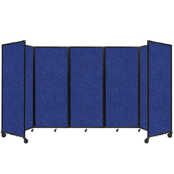 A blue rectangular Versare SoundSorb room divider with black trim.