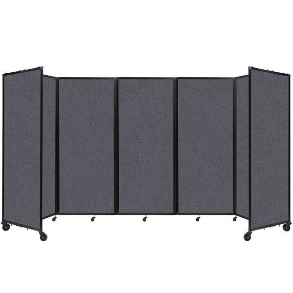 A dark grey Versare SoundSorb room divider with black trim.