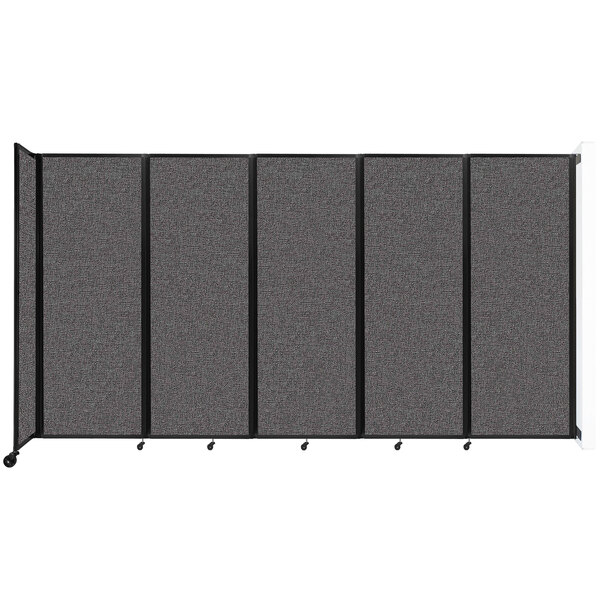 A Versare charcoal gray wall-mounted room divider with four panels.