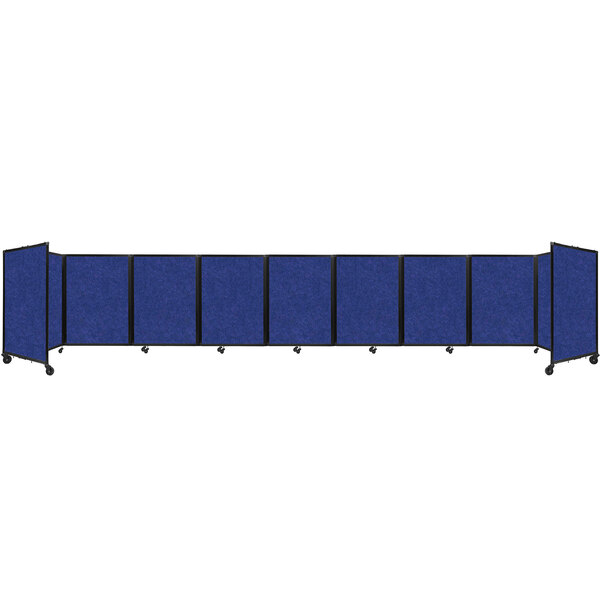 A blue Versare SoundSorb folding room divider with black trim and four panels.