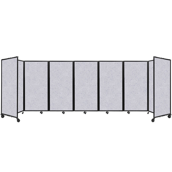 A marble gray Versare SoundSorb folding room divider with black trim.