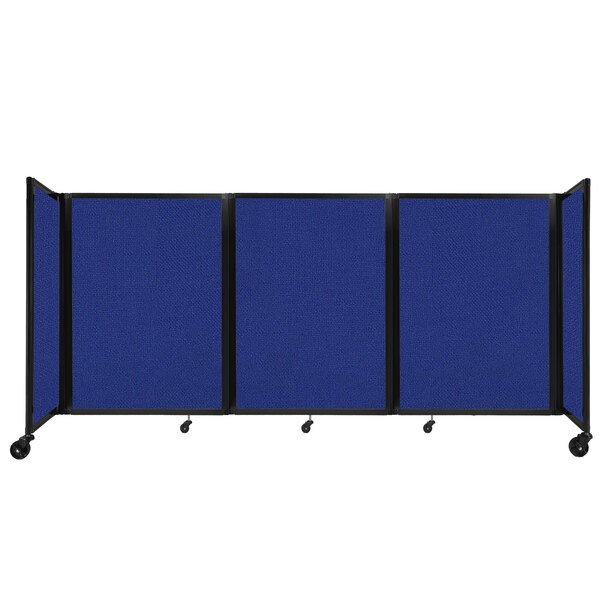 A Versare Royal Blue foldable room divider on wheels.