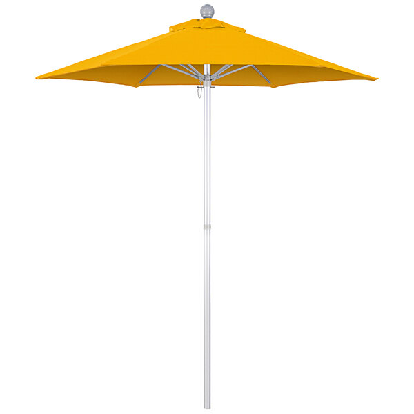 A California Umbrella sunflower yellow umbrella on an aluminum pole.