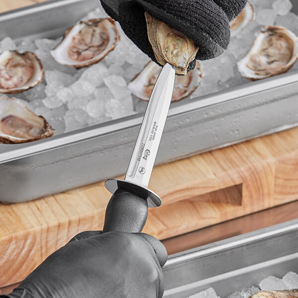 Choice 4 Galveston Style Oyster Knife with Guard and Black Hourglass Handle
