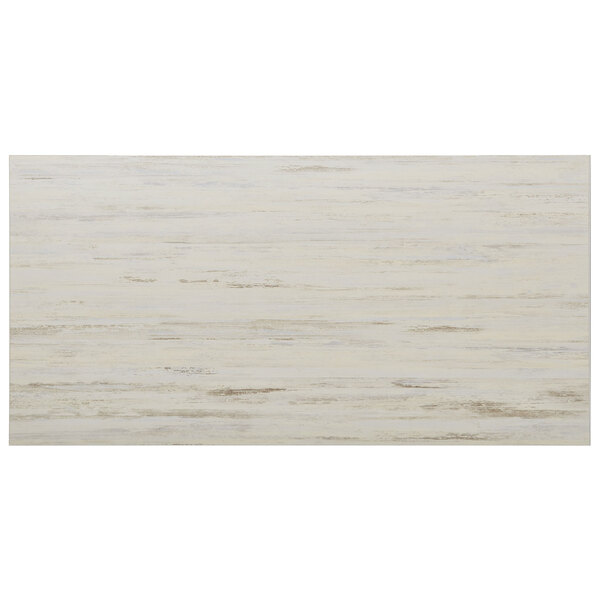 A BFM Seating rectangular table top with a wood grain pattern in white and beige.