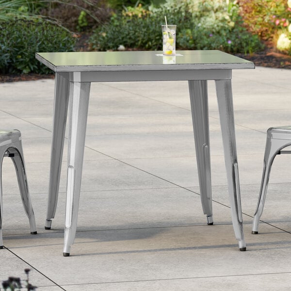 Lancaster Table & Seating Alloy Series 32" x 32" Distressed Silver Standard Height Outdoor Table