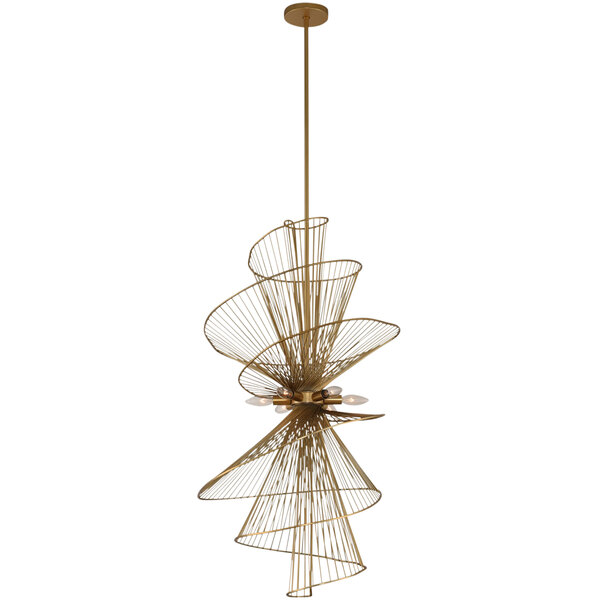 A Kalco Aurora gold metal spiral pendant chandelier.