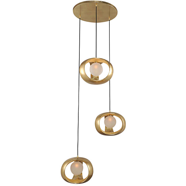 A gold Kalco 3-light pendant chandelier.