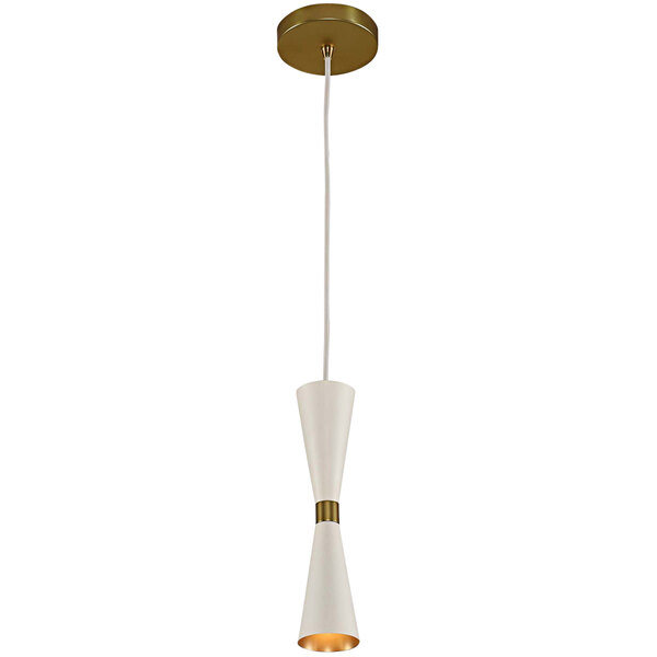 A white and gold Kalco Milo mini pendant light with a cone-shaped shade.