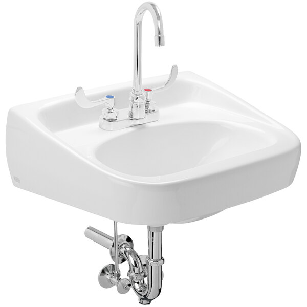 A Zurn wall hung lavatory sink with a faucet.