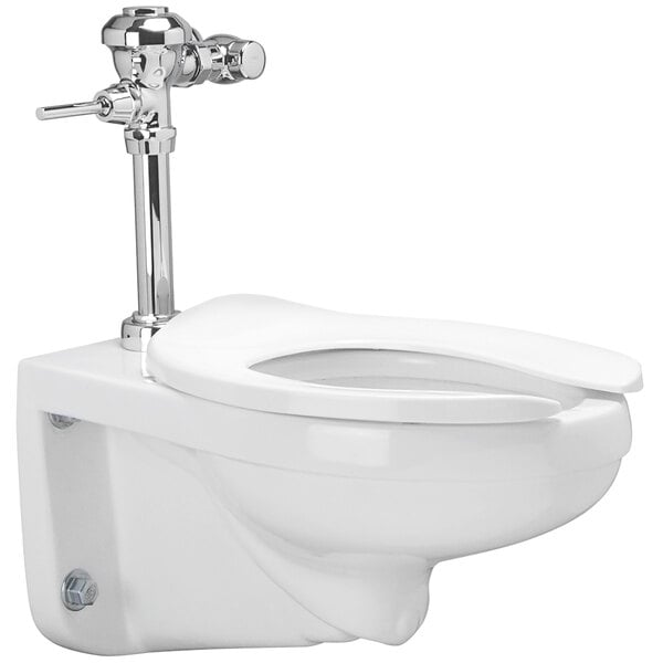 A white Zurn floor-mounted toilet with chrome fixtures.