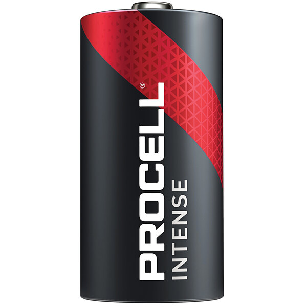 A 12-pack of black and red Duracell Procell Intense Power C batteries.