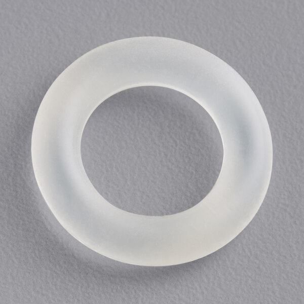 A white round O-ring with a hole in it.