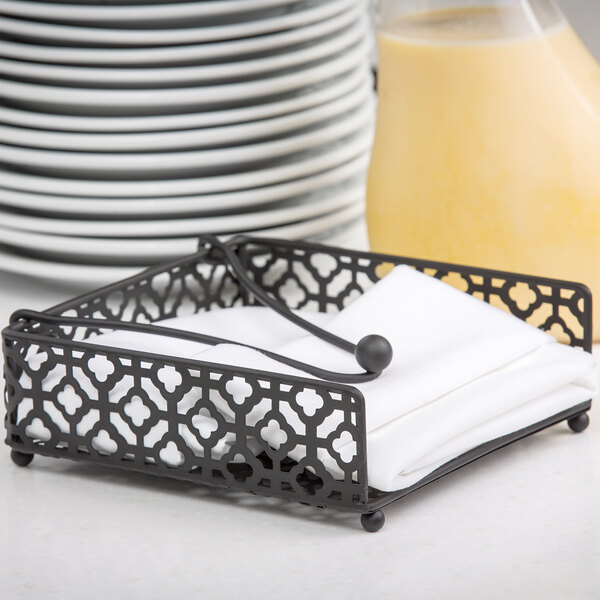 Tablecraft HNH772BK Farmhouse Collection Black Metal Napkin Holder 7 3/8" x 7 1/8"