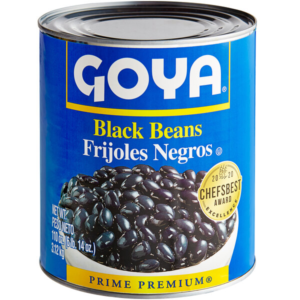 A case of six Goya #10 cans of black beans.