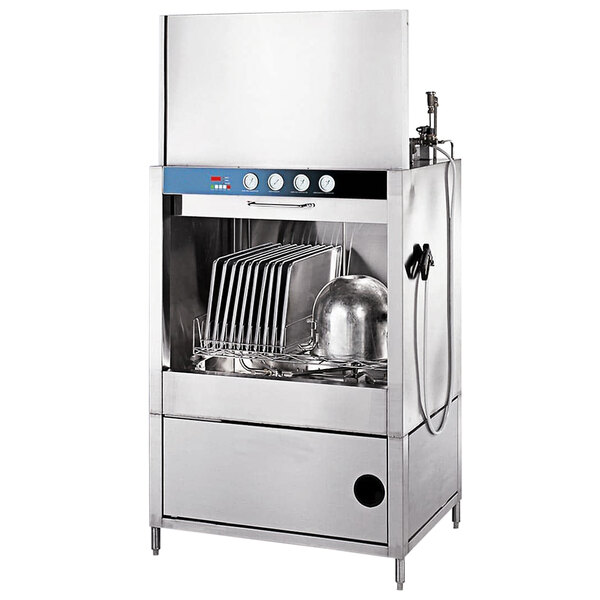 A Champion pot and pan washer machine with a stainless steel door.