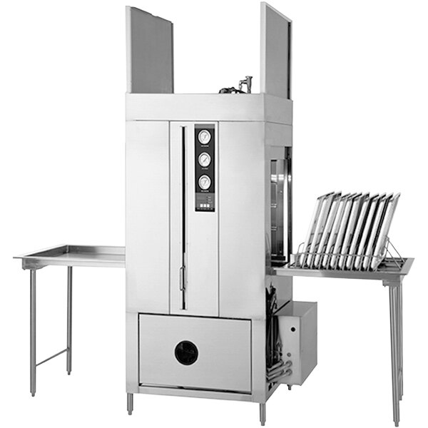 A Champion stainless steel pass through pot and pan washer machine.