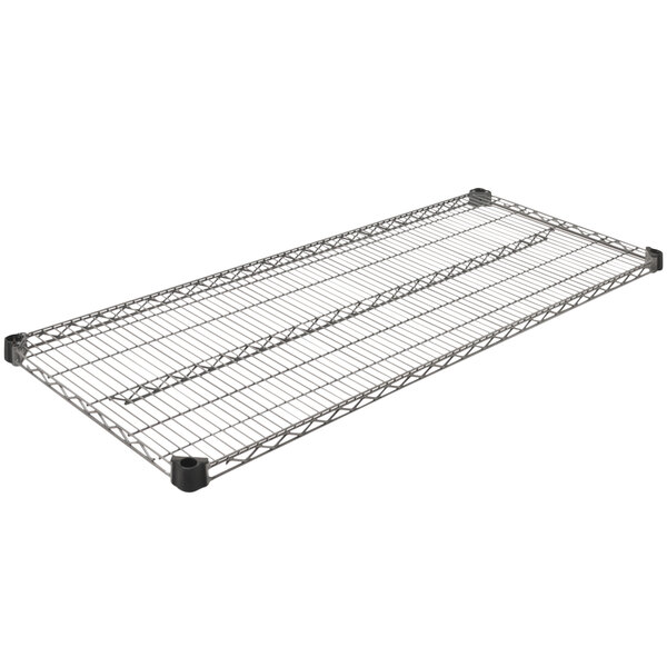 A Eagle Group gray metal wire shelf with black wire on it.