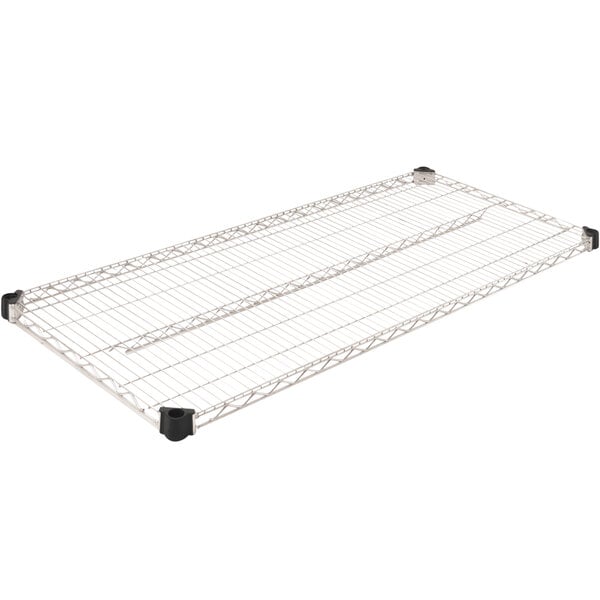 A Eagle Group metal wire shelf with black handles.