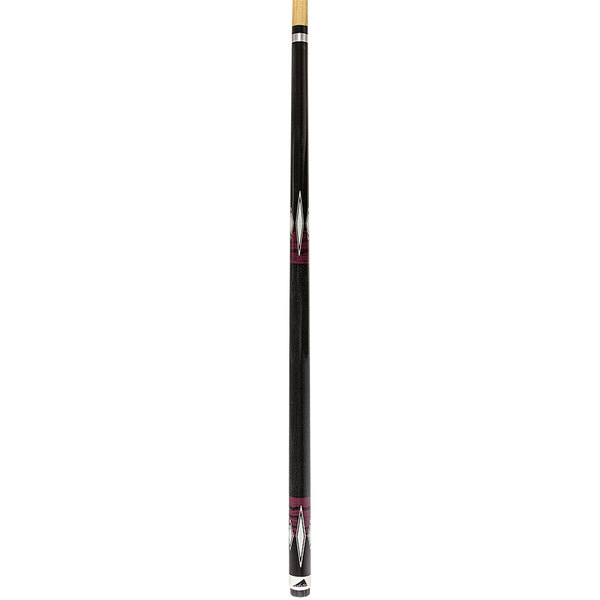 A Mizerak pool cue with a black shaft, pink handle, and white tip.