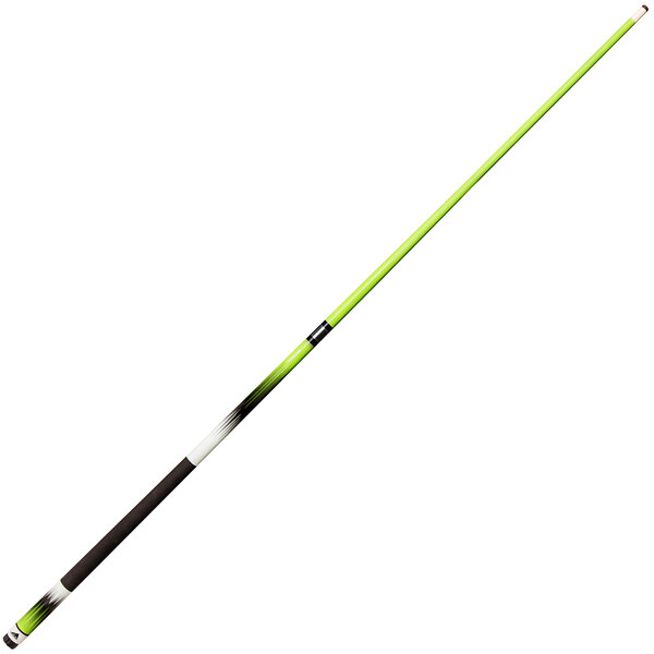 A Mizerak pool cue stick with a black and white handle and green and black design.