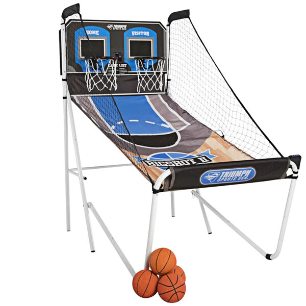 A Triumph basketball hoop with a basketball.