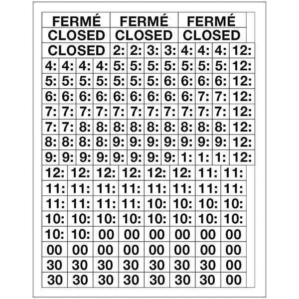 Cosco 098023 14" x 10" Business Hours Sign with Numbers