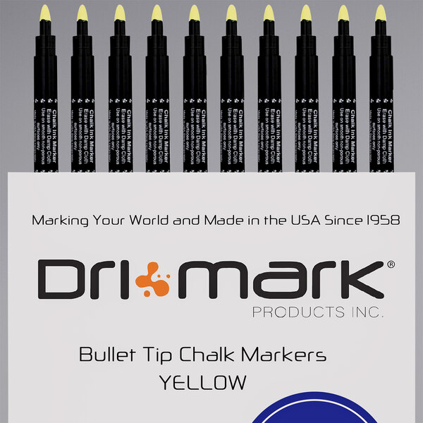 Dri Mark CH8895/10PK Bullet Tip Yellow Chalk Markers 10/Pack
