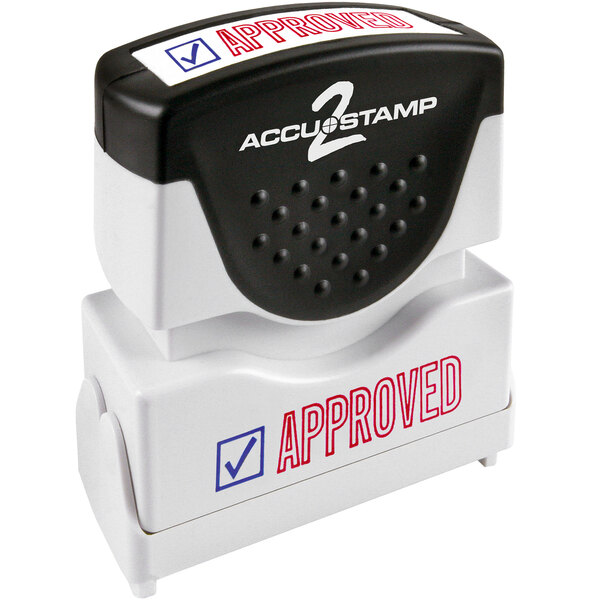 An Accustamp "APPROVED" stamp in red and blue ink.