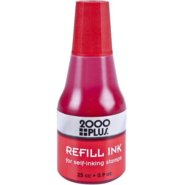 A Cosco 2000 Plus 0.9 oz. bottle of red refill ink with a white label.
