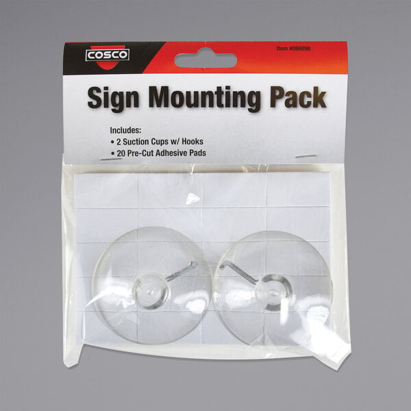 A plastic package containing two Cosco sign mounting kits with clear suction cups.