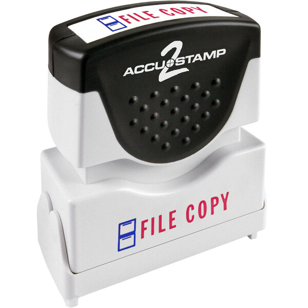 An Accustamp shutter stamp with red and blue ink that says "FILE COPY" on it.